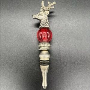 Reindeer Deer Stag Wine Bottle Stopper Heavy Cast Metal Red Bead Holiday Winter